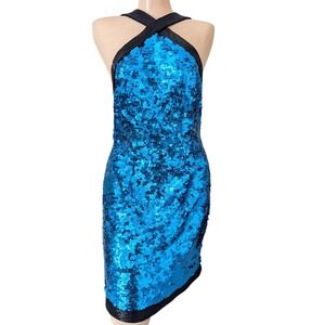 Sequin Halter Dress Medium Y2K‎ Open Back Glam Party Cocktail Clubwear Bodycon